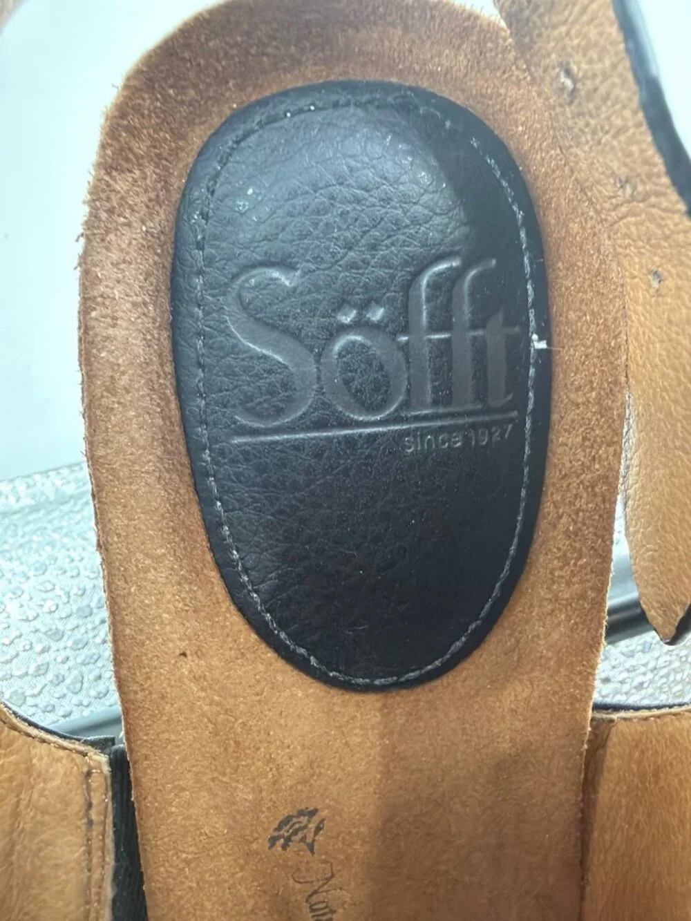 Söfft Vanita Open-Toe Sandals Leather Womens Size 8M Black Silver Wedge Boho
